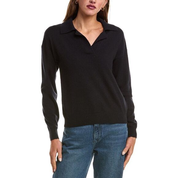 Naadam WomensWool & Cashmere-Blend Polo Sweater Black